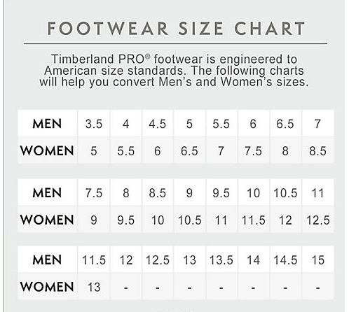 size chart for timberland boots